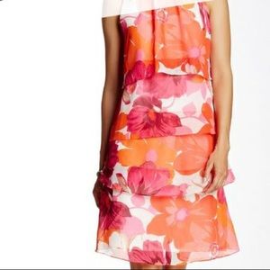 Eliza J Orange & Pink Tiered Flounce Dress Worn 2x